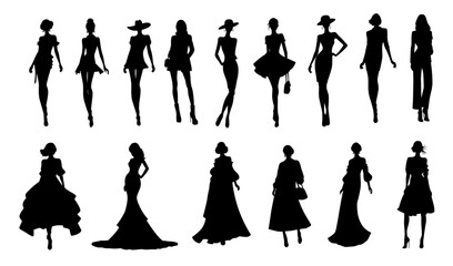 Beautiful women wearing different clothes. Women model, women, model silhouette	 - obrazy, fototapety, plakaty