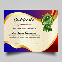 Certificate of achievement template set with gold badge and border, Appreciation & Achievement Certificate Template Design in Eight Options. Elegant blue and gold diploma certificate template