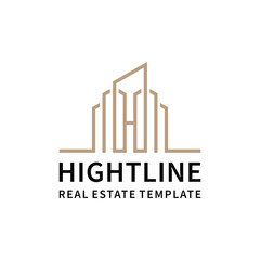 Initial Letter H Tall Building with Geometric Line Art For Real Estate Logo Design