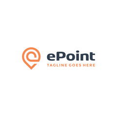 Fototapeta premium Initial Letter E with Pin Map GPS Pointer for Searching Location Address logo design