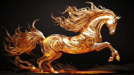 Running Luxury horse on black background. Golden Historical Horse Design.
