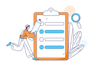 Invite friends to conduct questionnaire flat vector concept operation hand drawn illustration
