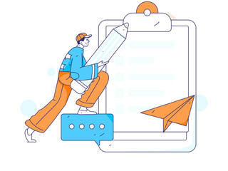 Invite friends to conduct questionnaire flat vector concept operation hand drawn illustration
