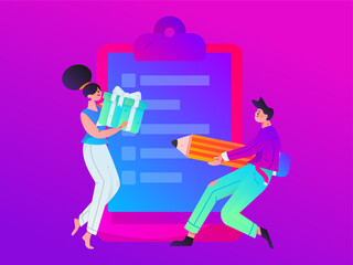 Invite friends to conduct questionnaire flat vector concept operation hand drawn illustration
