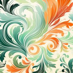 Abstract pattern with curls, leaves, feathers 