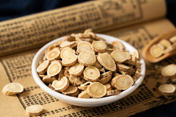 Chinese herb medicine Huangqi or Astragali Radix or Mongolian Milkvetch Root.