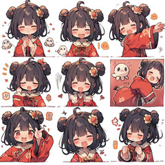 Cute little girl emoticons sticker, Creayed by A.I