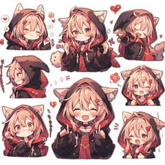 Cute little girl emoticons sticker, Creayed by A.I
