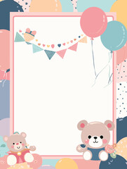 baby shower invitation background with bears and colorful balloons