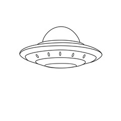 UFO Outline Icon. UFO Line Art Logo. Vector Illustration. Isolated on White Background
