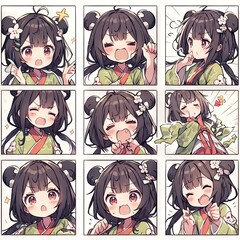 Cute little girl emoticons sticker, Creayed by A.I