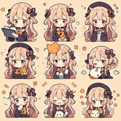 Cute little girl emoticons sticker, Creayed by A.I