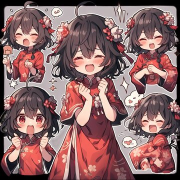 Cute little girl emoticons sticker, Creayed by A.I