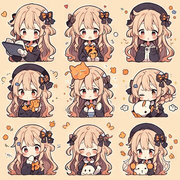 Cute little girl emoticons sticker, Creayed by A.I