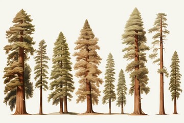 Collection of sequoias on a white background. Generative AI