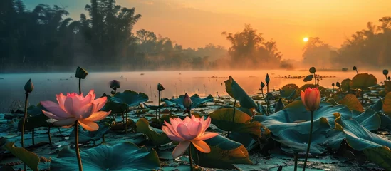 Foto op Plexiglas Lotus blossoms at sunrise. © AkuAku