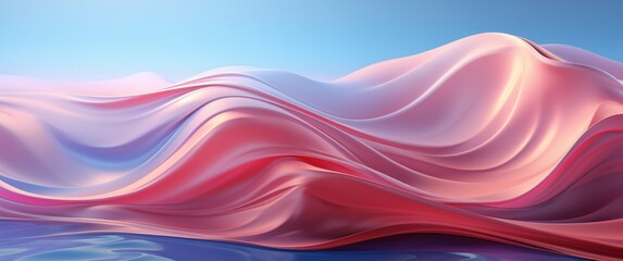 Fototapeta premium Abstract Pink and Blue Light Waves - Background Resembling Wave-like Patterns, Aesthetic Visuals in Soft Colors, Artistic Design with Fluid Motion, Serene Waves of Pink and Blue Hues