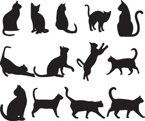 silhouettes of cats-silhouette, cat, vector, animal, pet, dog, illustration, black, animals, kitten, set, icon, 