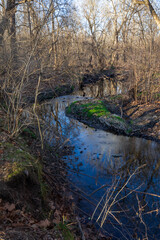Ambler,Pennsylvania,USA - December 4 2022: A creek at Wissahickon Trails in winter.