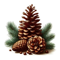 create an image a pine cone with a pine cone on top of it and a pine cone on the bottom of it; naturalism, a picture, Ernest William Christmas in white background color
