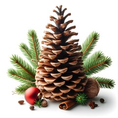 create an image a pine cone with a pine cone on top of it and a pine cone on the bottom of it; naturalism, a picture, Ernest William Christmas in white background color
