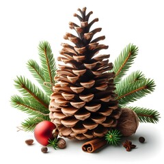 Fototapeta premium create an image a pine cone with a pine cone on top of it and a pine cone on the bottom of it; naturalism, a picture, Ernest William Christmas in white background color 