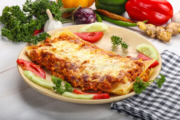 Italian lasagna with meat and tomato