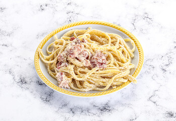 Classic pasta carbonara with bacon