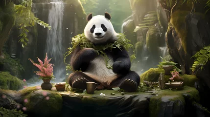 Rolgordijnen meditating panda © ginstudio