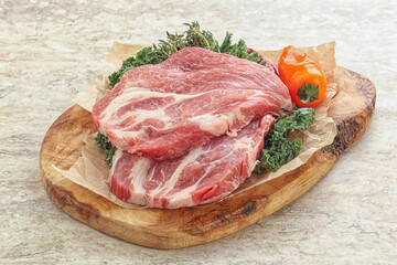 Raw pork neck for cooking