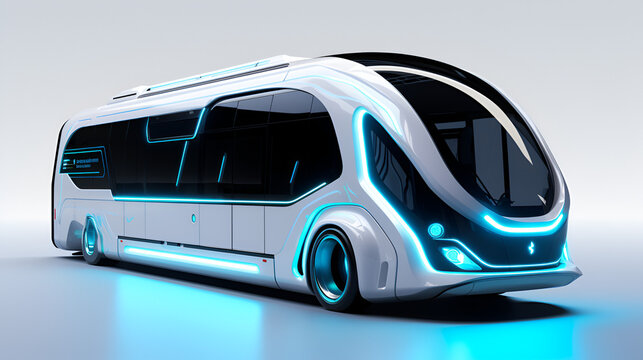Futuristic electric bus on white background - Powered by Adobe