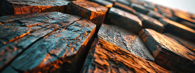 Close-up of a rustic wooden surface, showcasing rich textures and vibrant blue streaks, perfect for concepts on aging and the beauty of imperfection.