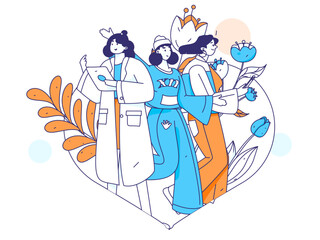 3.12 International Women's Day professional women flat character vector concept operation hand drawn illustration
