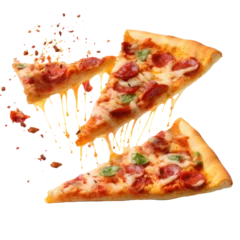 Foto op Plexiglas slice of pepperoni pizza flying on air © Suchart