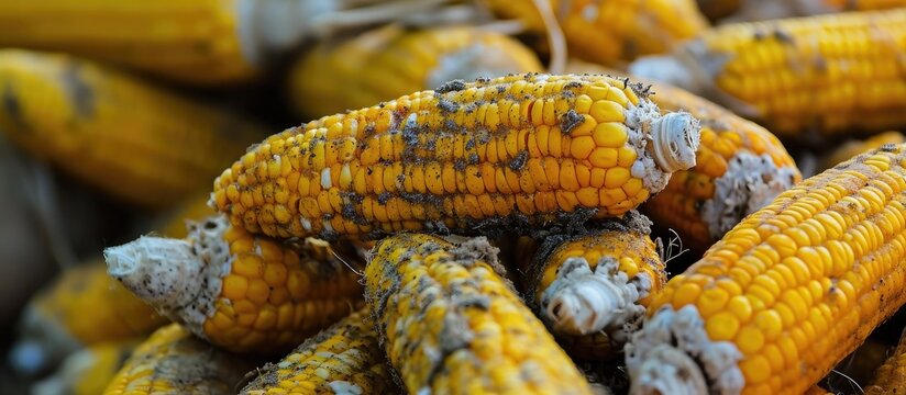 Moldy corn contaminated with aflatoxin during storage.