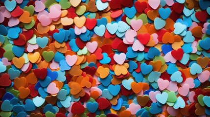 A zoomedin perspective of heartshaped confetti, revealing the subtle variations in hue and shape.