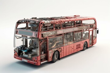 3D illustration of an urban bus seen from a perspective view with a white background. Generative AI