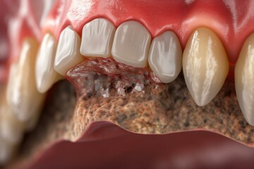 Periodontitis, gum recession and lost teeth. Medically accurate 3D illustration. Generative AI