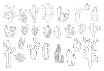 Collection of line art wild cactus vector illustration for coloring book, coloring page © anggola