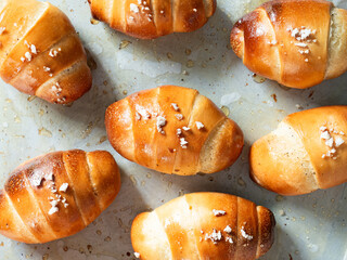 top view Shio Pan or sea salt butter bread rolls