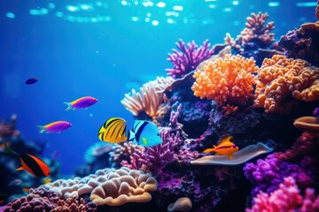 Colorful of beautiful underwater world blue reef on sunny