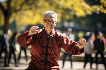 Photograph of a Senior man enjoying a kung-fu in national park