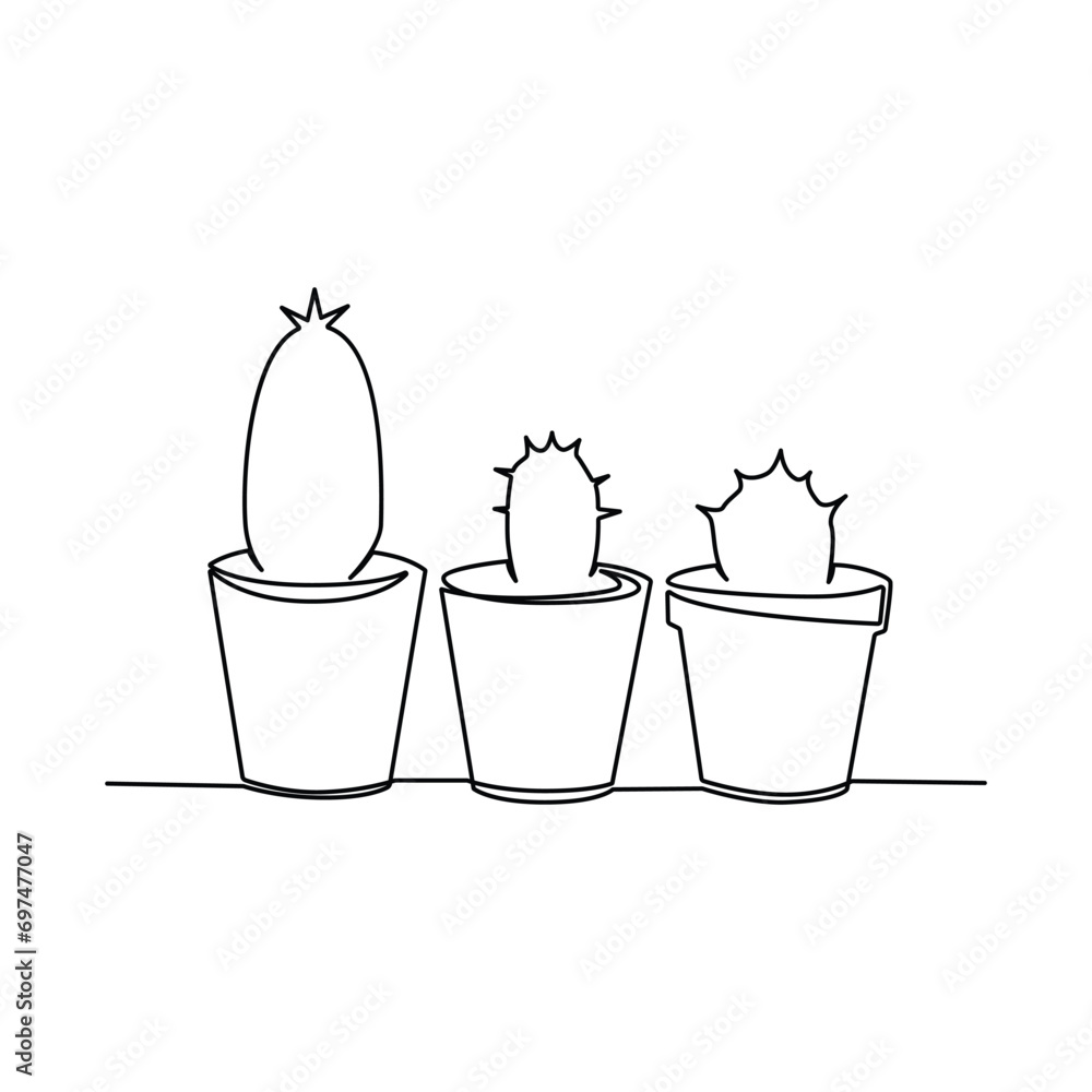 Poster continuous cactus one-line vector drawing and outline-style single-line illustration art