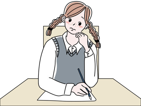 recommend clip art: 受験生　勉強中の女性　ノートをとる女性