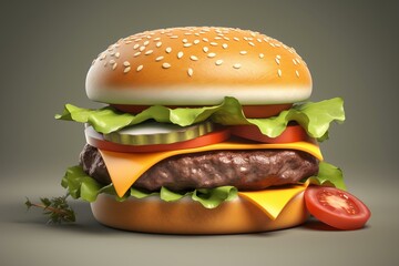 Simplified 3D illustration of hamburger. Generative AI