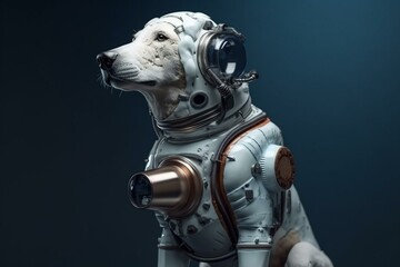 Futuristic Dog Astronaut animal In space with High-Quality Detailed Features. Generative AI