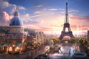 Eiffel Tower in Paris, France. Travel and tourism concept, Eiffel Tower city, AI Generated - obrazy, fototapety, plakaty