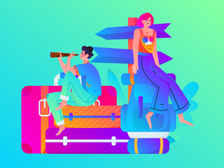 Holiday travel travel characters internet background vector hand drawn illustration
