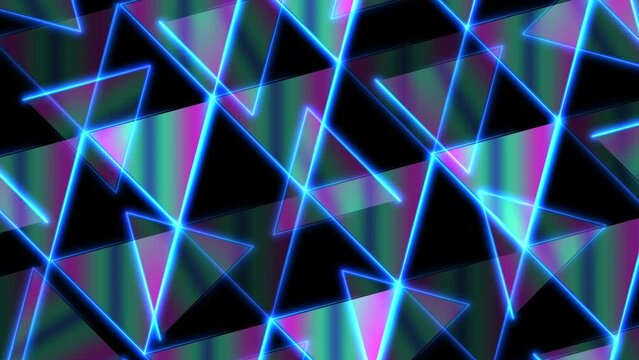 Neon blue lines animated geometric background with triangle pattern. Seamless looping. 4K footage
