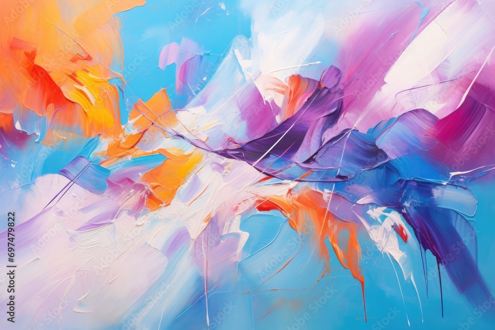 Poster abstract background of colorful oil paint strokes on canvas close-up, dynamic and chaotic abstract o